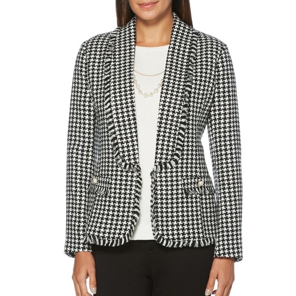 Rafaella Jackets & Blazers - NWT Rafaella Fringe Trim Houndstooth Blazer Jacket